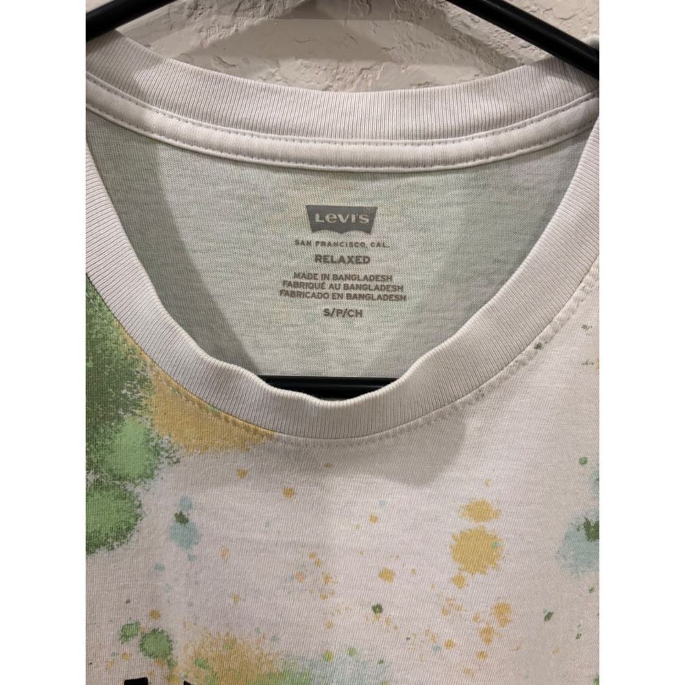 Levis Mens Relaxed Fit Paint Splatter Graphic T-Shirt White Green Small - Picture 3 of 6